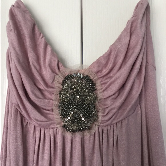 Brooch embellished strapless dress - mauve - Picture 2 of 6